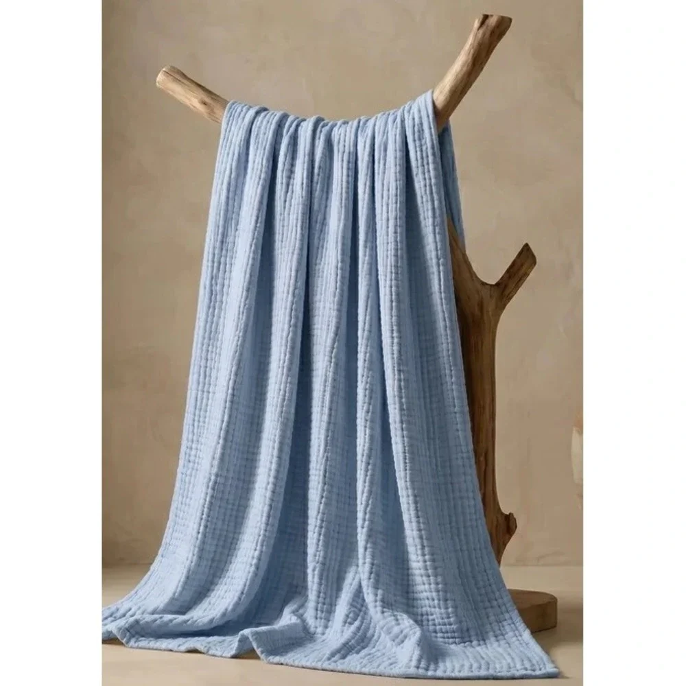 The Fleece Company Muslin Blanket Baby Blue 100% Cotton Large Throw 60x80